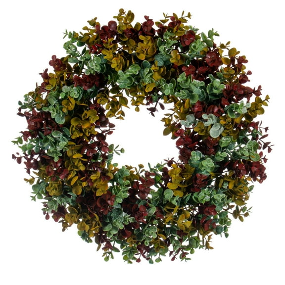 Vickerman 18" Red and Green Spiral Artificial Eucalyptus Wreath