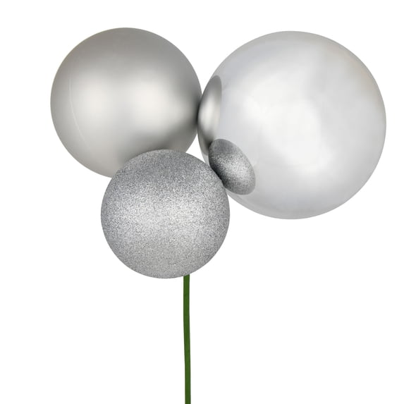 Vickerman 18" Silver Ball Ornament Christmas Pick, Pack of 2