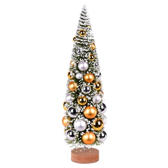 Vickerman 18" Vintage Tabletop Frosted Green Artificial Christmas Tree, Silver and Gold Ornament