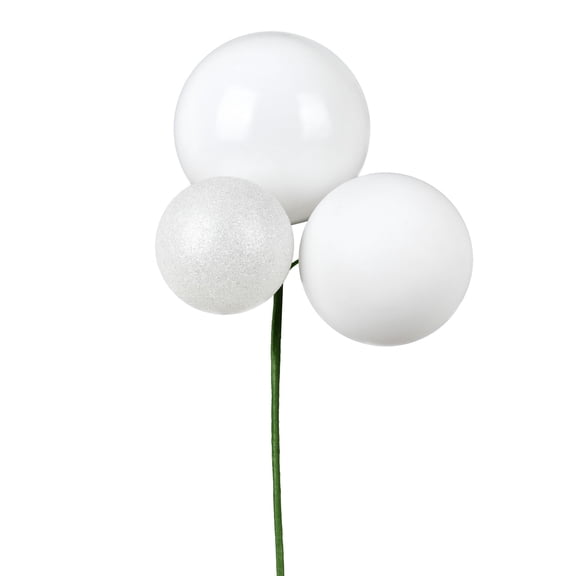 Vickerman 18" White Ball Ornament Christmas Pick, Pack of 2