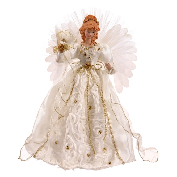 Vickerman 18" White-Gold Lit Angel Christmas Tree Topper.