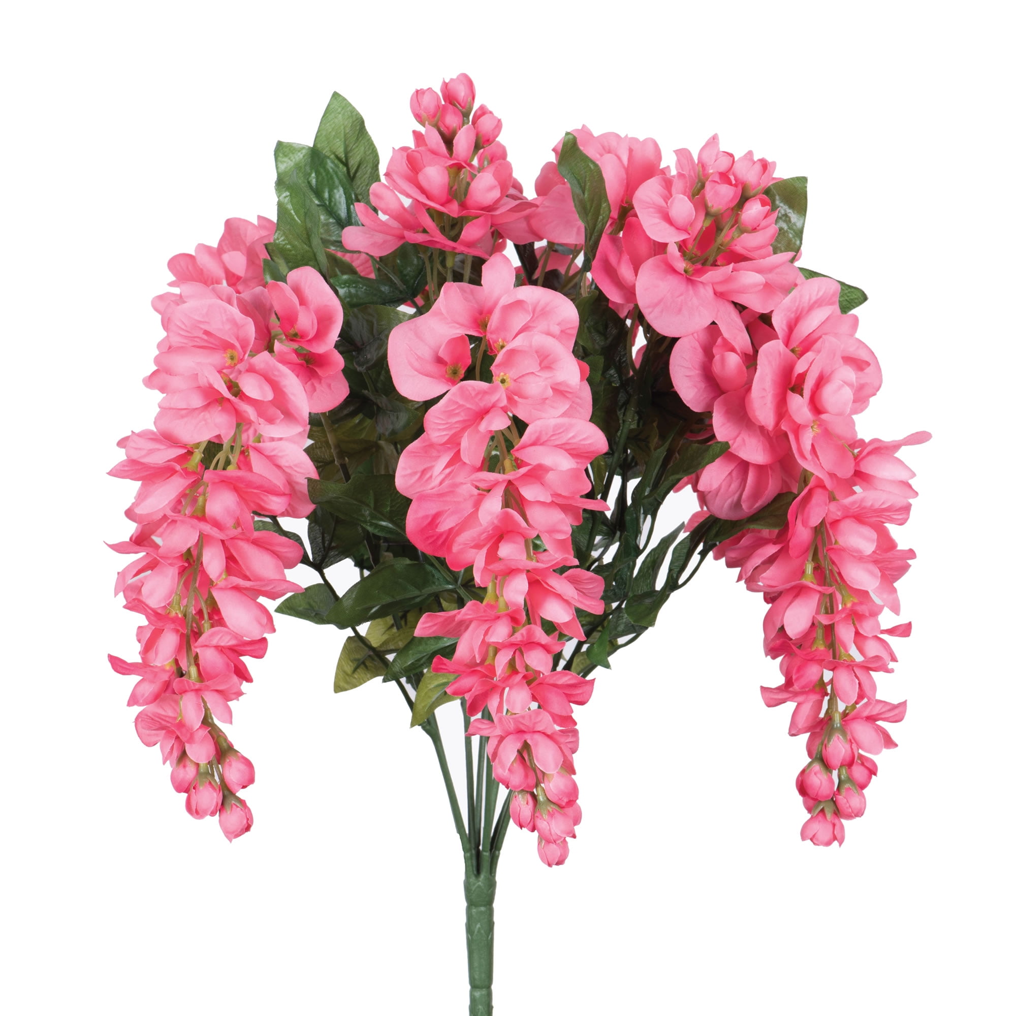 Vibrant Pink Artificial Wisteria Bush with Green Leaves, 24"