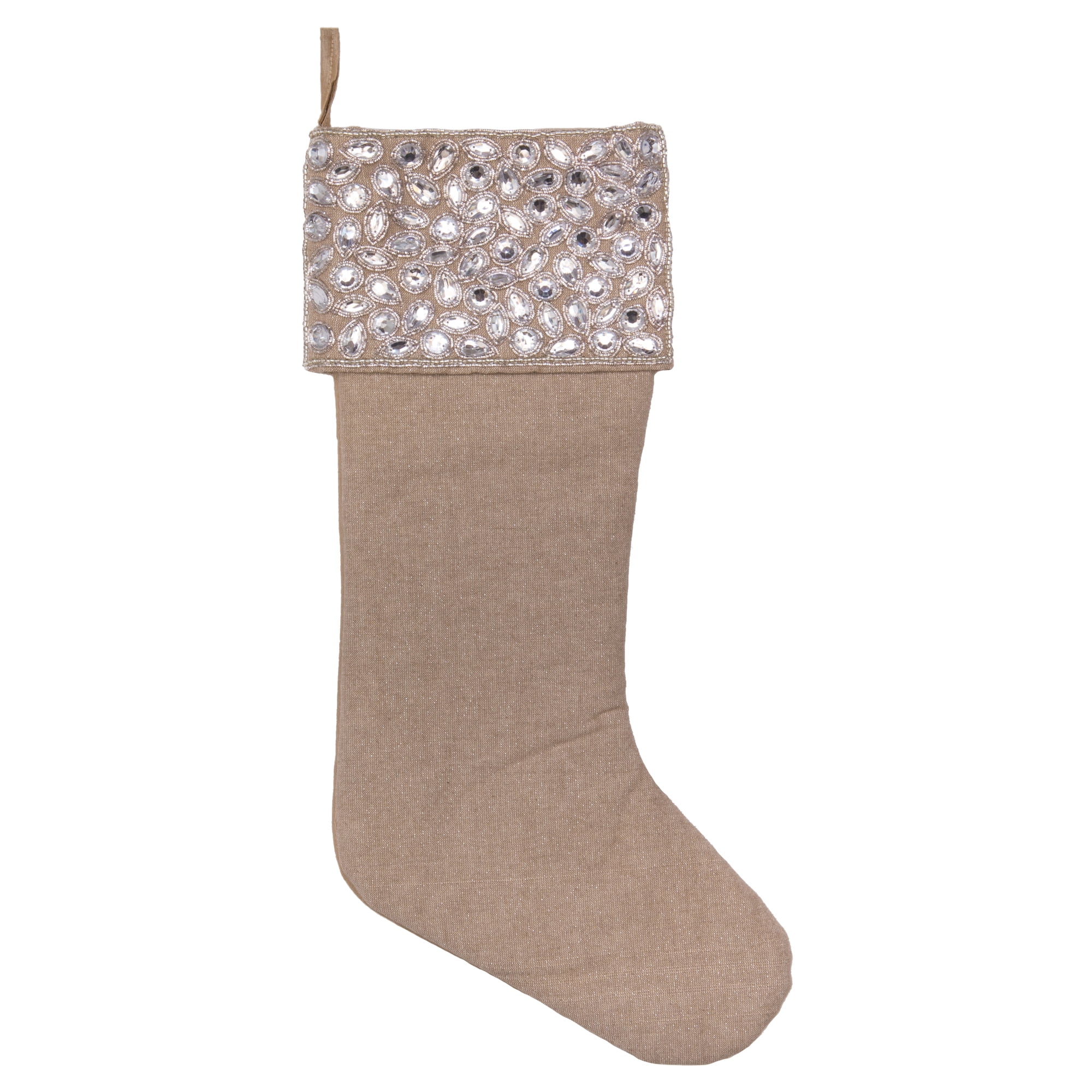 19" Burlap and Silver Jewel Christmas Stocking