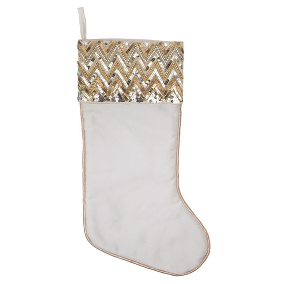 Vickerman 19" White Chevron Sequin Christmas Stocking