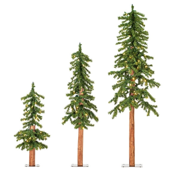 Vickerman 2' 3' 4' Natural Alpine Artificial Christmas Tree Set, Warm White LED Lights, Set of 3