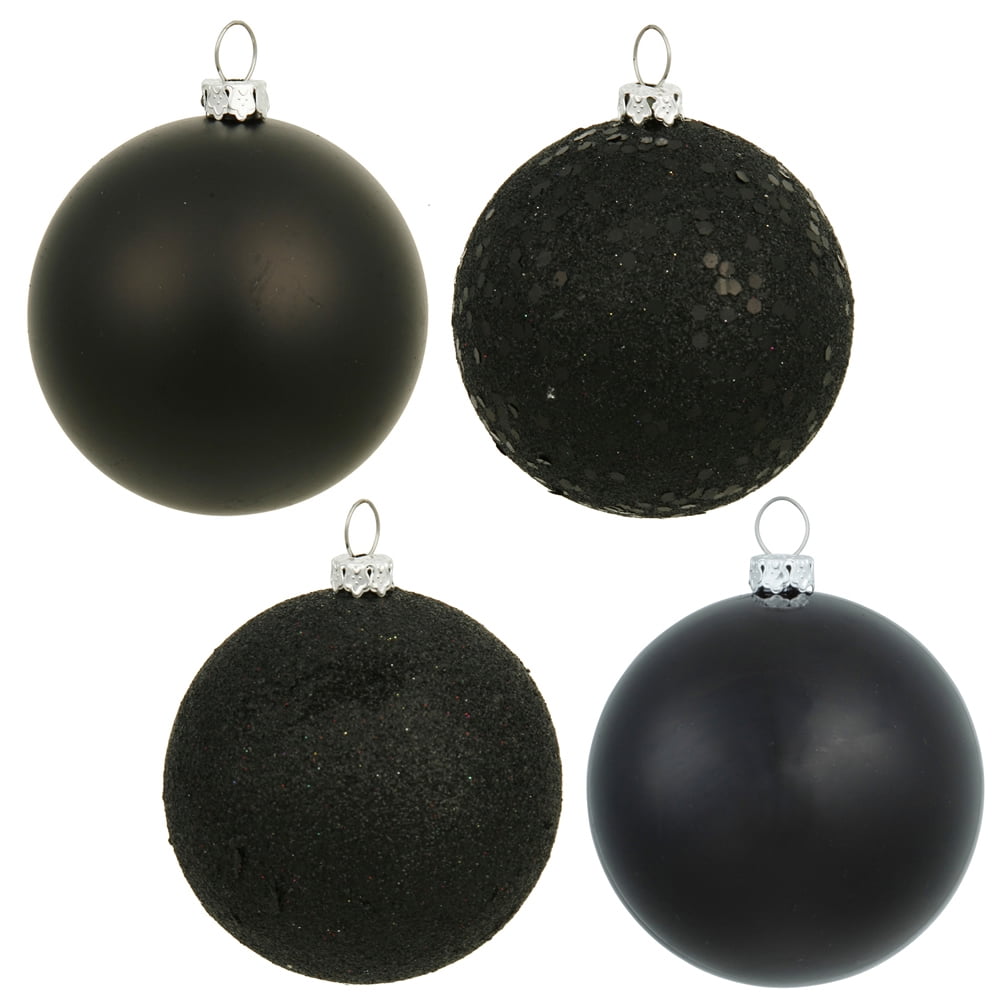 Black Shatterproof Plastic 2.4" Ball Ornament Set, 24 Pieces