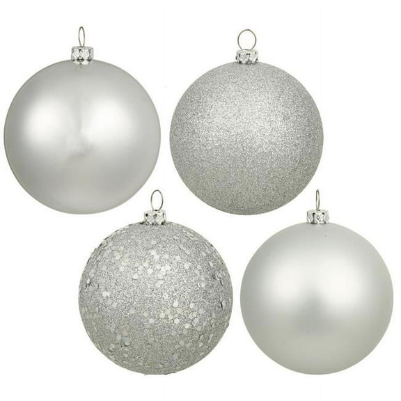 Vickerman 2.4" Silver 4-Finish Ball Ornament Assortment, 60 per Box