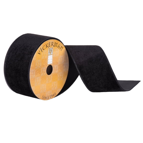 Vickerman 2.5" x 10 Yards Black Velvet Wired Edge Ribbon