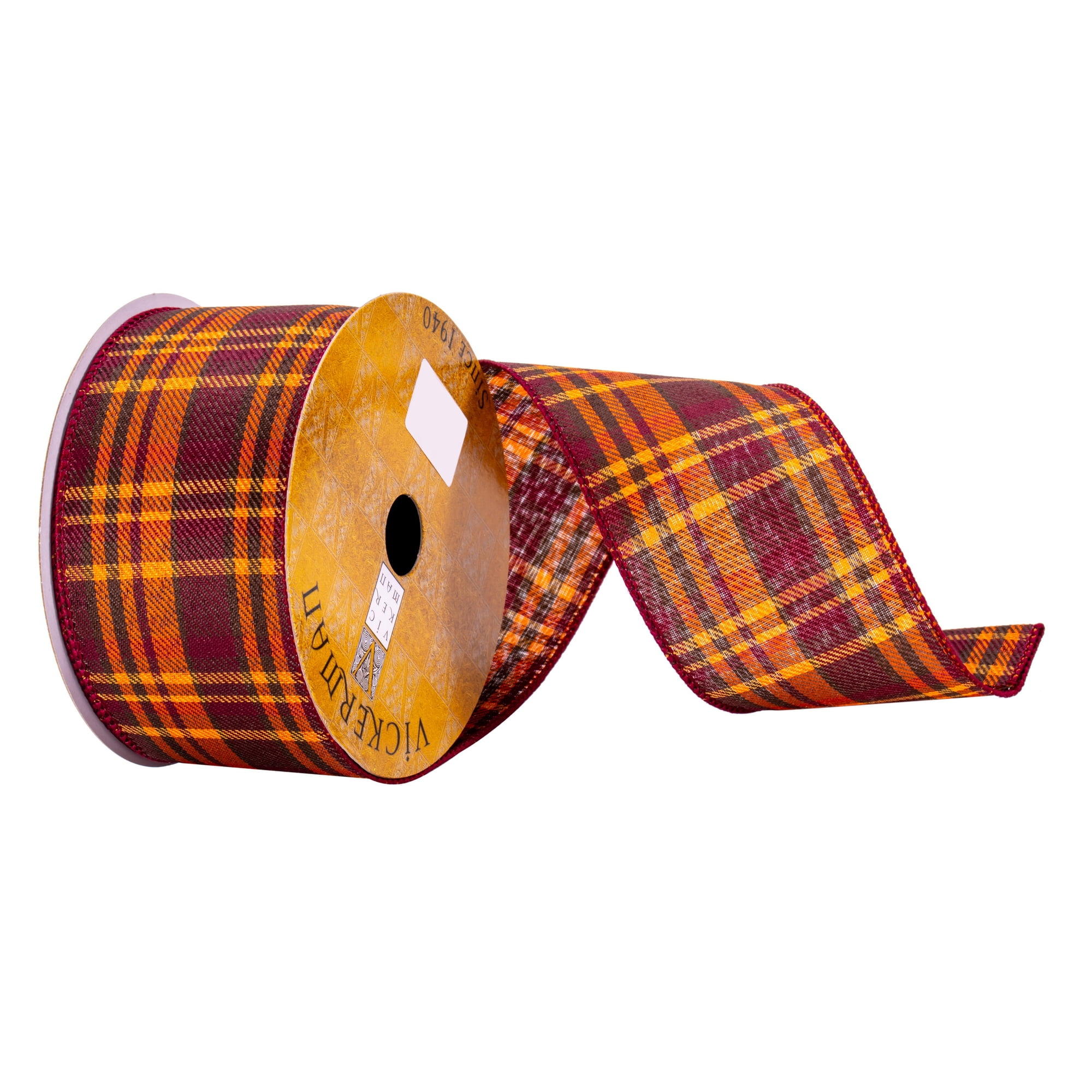 Vickerman 2.5" x 10 Yards Burgundy Orange Plaid Ribbon
