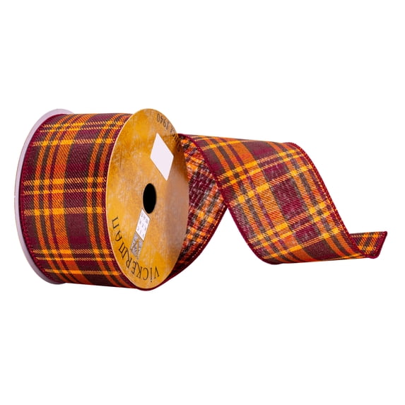 Vickerman 2.5" x 10 Yards Burgundy Orange Plaid Ribbon
