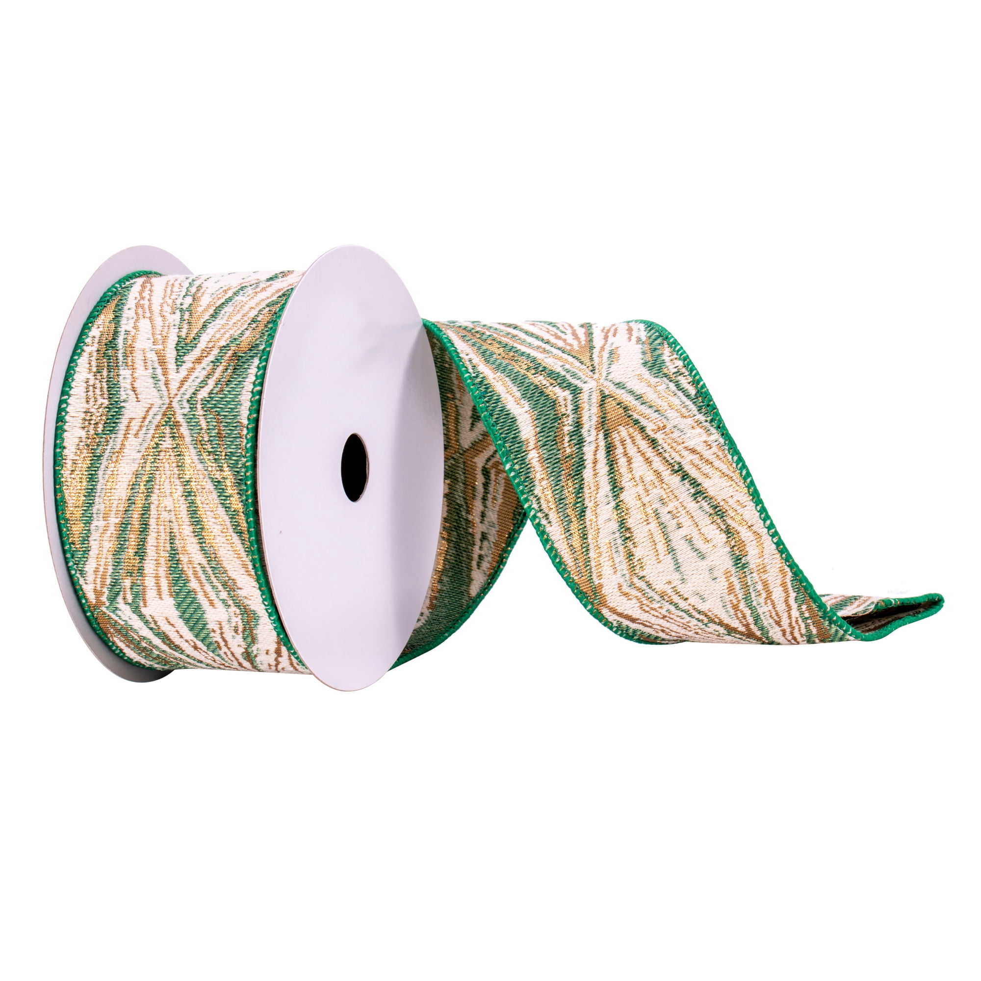 Vickerman 2.5" x 10 Yards Green/Cream/Champagne Diamonds Ribbon