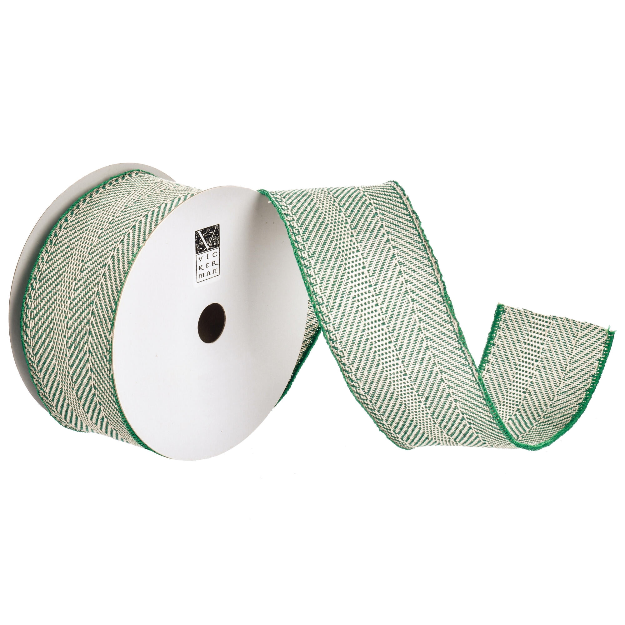 Vickerman 2.5" x 10 Yards Green Herringbone Christmas Ribbon