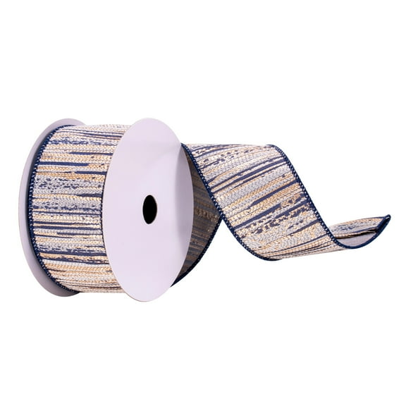 Vickerman 2.5" x 10 Yards Navy, Cream, and Champagne Stripes Ribbon
