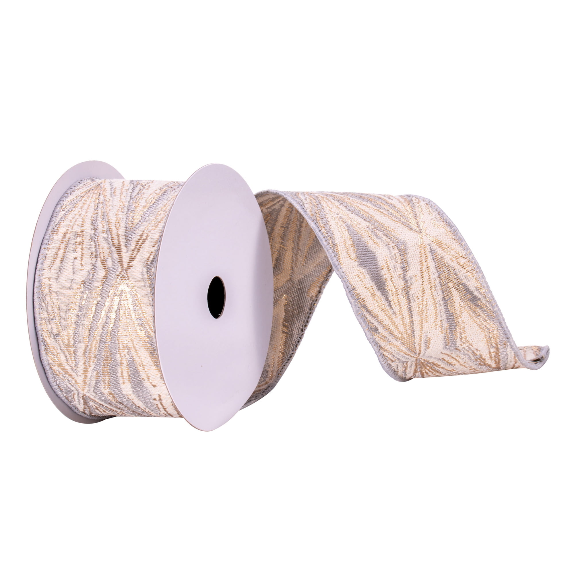 Vickerman 2.5" x 10 Yards Pewter and Cream and Champagne Diamonds Ribbon