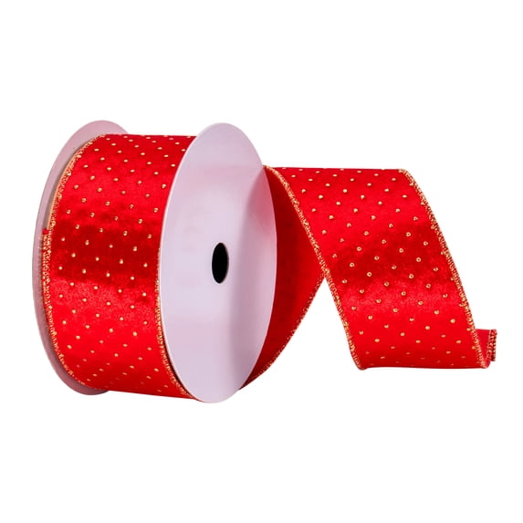 Vickerman 2.5" x 10 Yards Red with Gold dots Ribbon