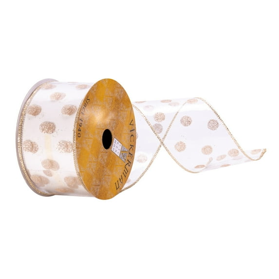 Vickerman 2.5" x 10 yd Clear PVC Gold Spots Ribbon