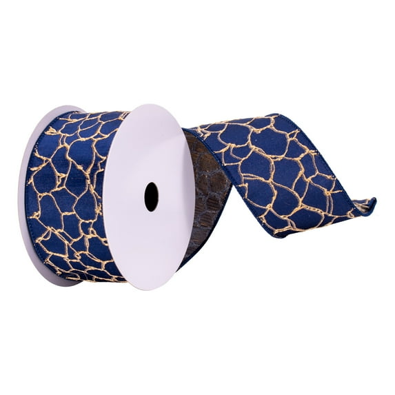 Vickerman 2.5" x 10 yd Navy with Gold Crackle Ribbon