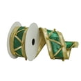 thumbnail image 1 of Vickerman 2.5" x 5 Yards Green-Gold Nut Cracker Wired Edge Christmas Ribbon., 1 of 1