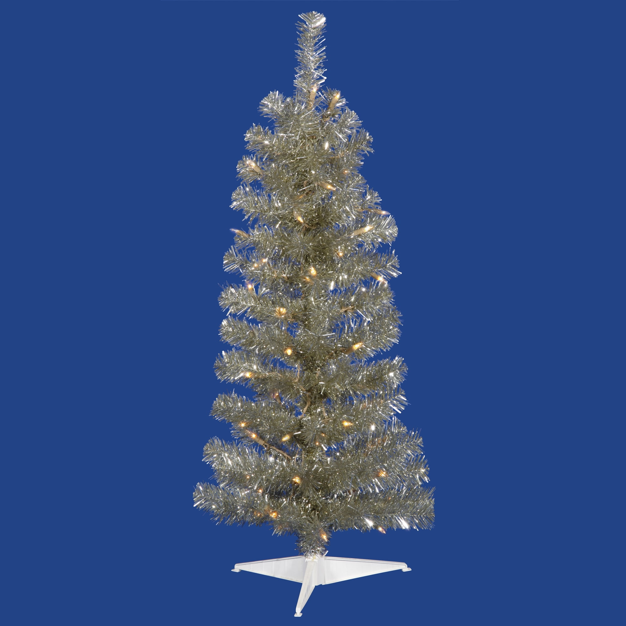 Vickerman 2' Champagne Pencil Artificial Christmas Tree, Warm White Dura-lit LED Lights.