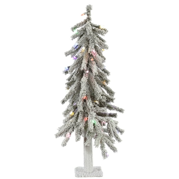 Vickerman 2' Flocked Alpine Artificial Christmas Tree, Multi-Colored LED Dura-Lit lights