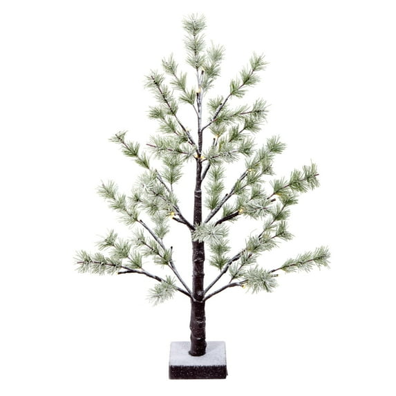 Vickerman 2' Green Frosted Mini Pine Twig Tree, Battery Operated Warm White 3mm LED lights.