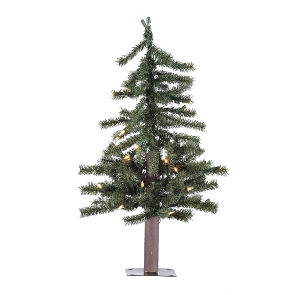 Vickerman 2' x 16.5" Natural Alpine Artificial Christmas Tree, Warm White LED Lights.