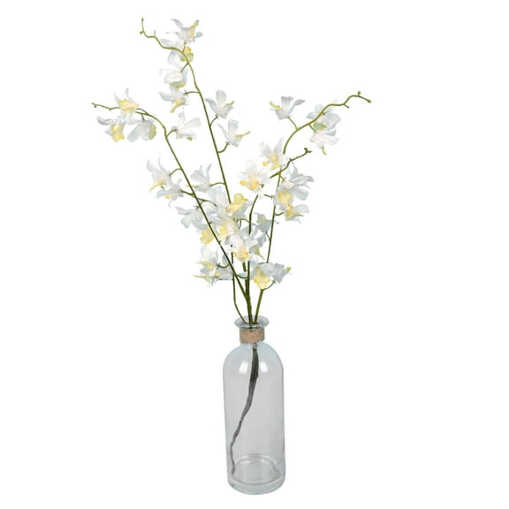Vickerman 20.5" Artificial Mini White Orchid in a Glass Pot.