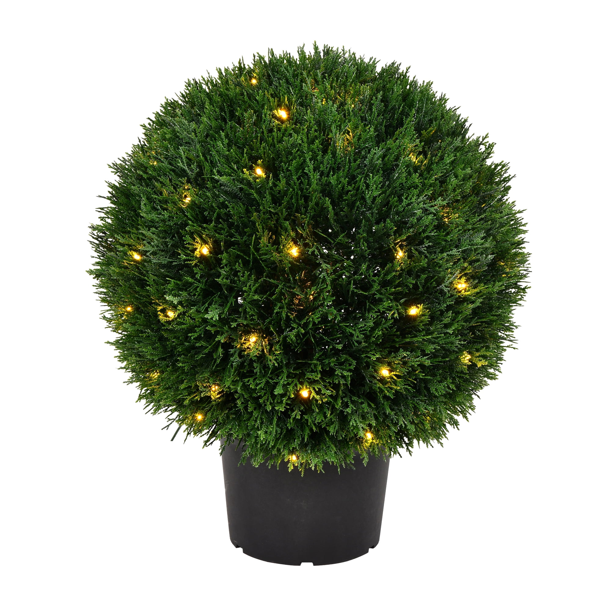 20" Green Cedar Topiary Ball with Warm White LED Lights