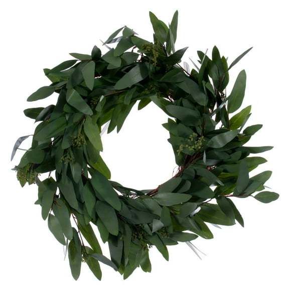 Vickerman 20" Artificial Green Seeded Willow Eucalyptus Wreath
