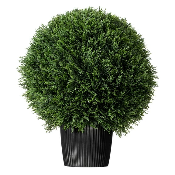 Vickerman 20" Artificial Potted Green Cedar Topiary Ball.