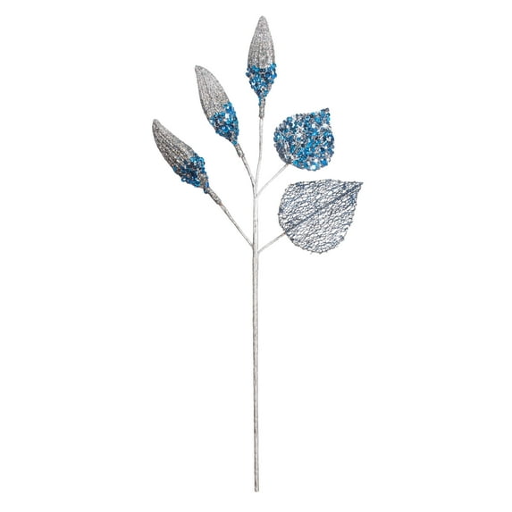 Vickerman 20" Blue Magnolia Bulb Artificial Christmas Spray. Includes 3 sprays per pack.