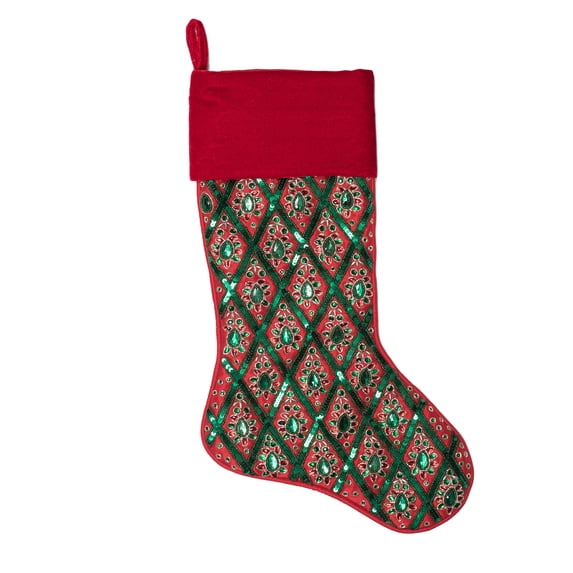 Vickerman 20" Red/Green Sequin Pattern Christmas Stocking