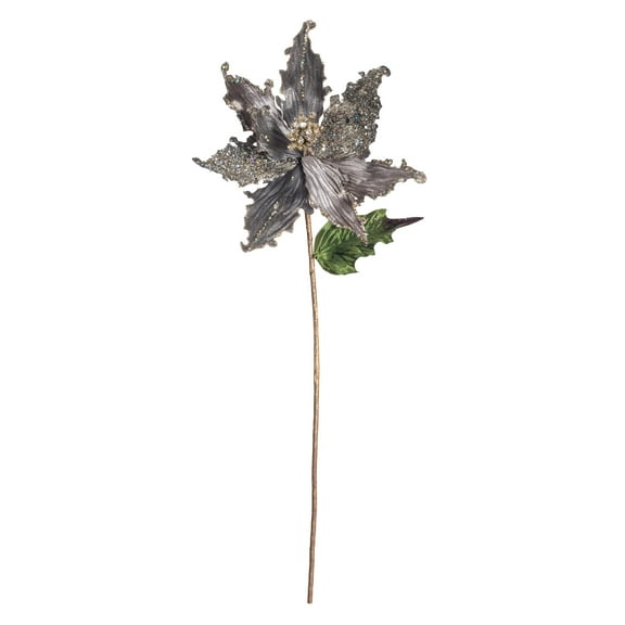 Vickerman 20" Silver Pointed Pearl Poinsettia Artificial Christmas Stem, Pack of 3