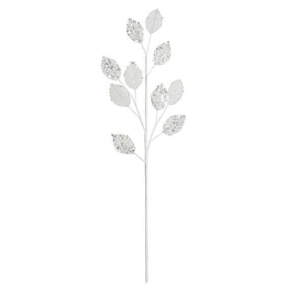 Vickerman 20" White Glitter Plum Leaf Artificial Christmas Spray. Includes 3 sprays per pack.