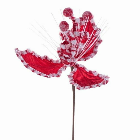 Vickerman RG250303 20 in. Red & White Holly Leaf Curly Spray - 3 per Bag