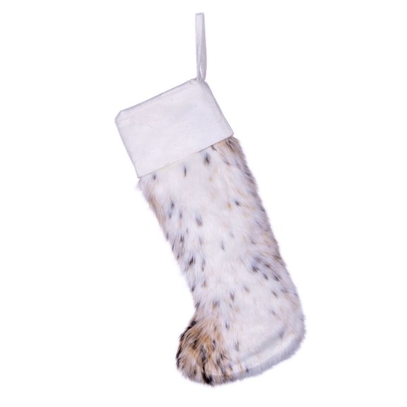 Vickerman 20" x 8" Snow Lynx Faux Fur Stocking