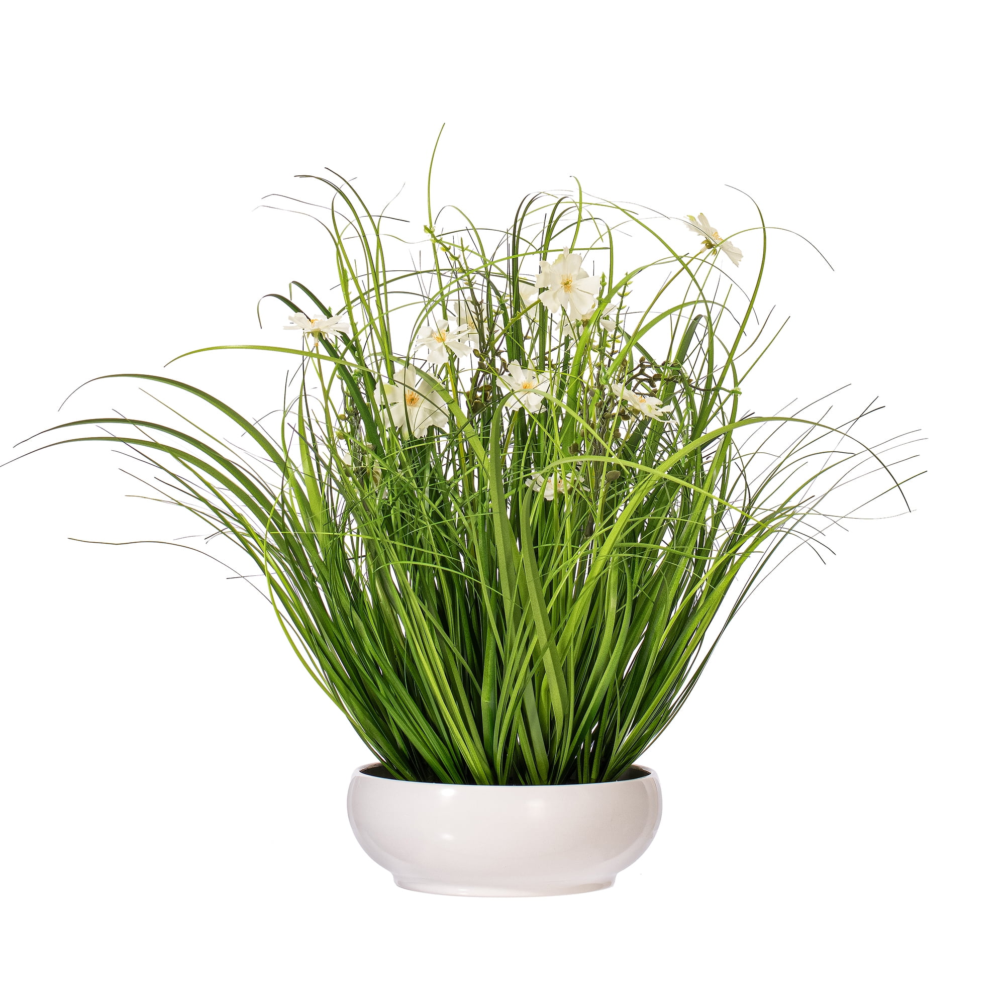 Cream and Green Artificial Grass Arrangement in White Pot, 21"