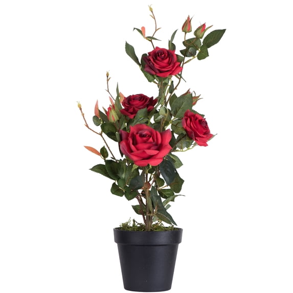 Vickerman 21" Artificial Red Rose Plant in Pot.