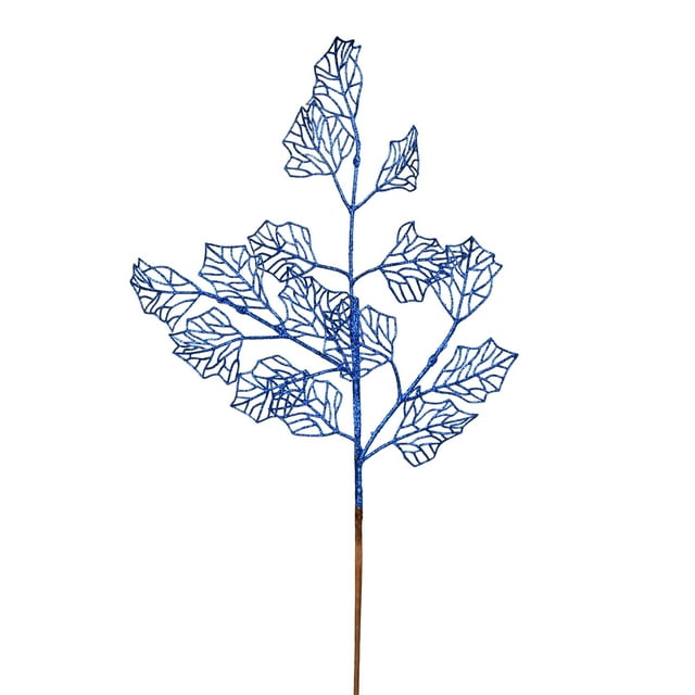 Vickerman 21" Blue Glitter Holly Leaf Lace Artificial Christmas Spray. Includes 12 sprays per pack.
