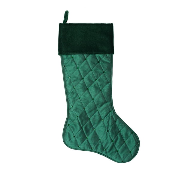 Vickerman 21" Green Quilt Stitch Jewel Christmas Stocking