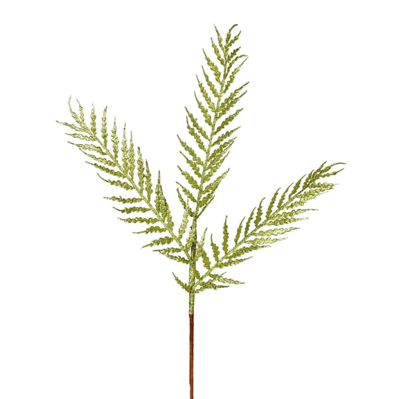 Vickerman 21" Lime Glitter Feather Fern Artificial Christmas Spray. Includes 12 sprays per pack.
