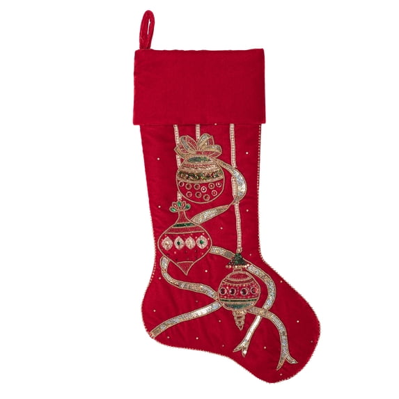 Vickerman 21" Red Beaded Ornament Velvet Christmas Stocking