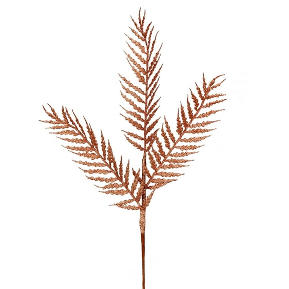 Vickerman 21" Rose Gold Glitter Feather Fern Artificial Christmas Spray. Includes 12 sprays per pack.