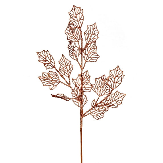 Vickerman 21" Rose Gold Glitter Holly Leaf Lace Artificial Christmas Spray. Includes 12 sprays per pack.