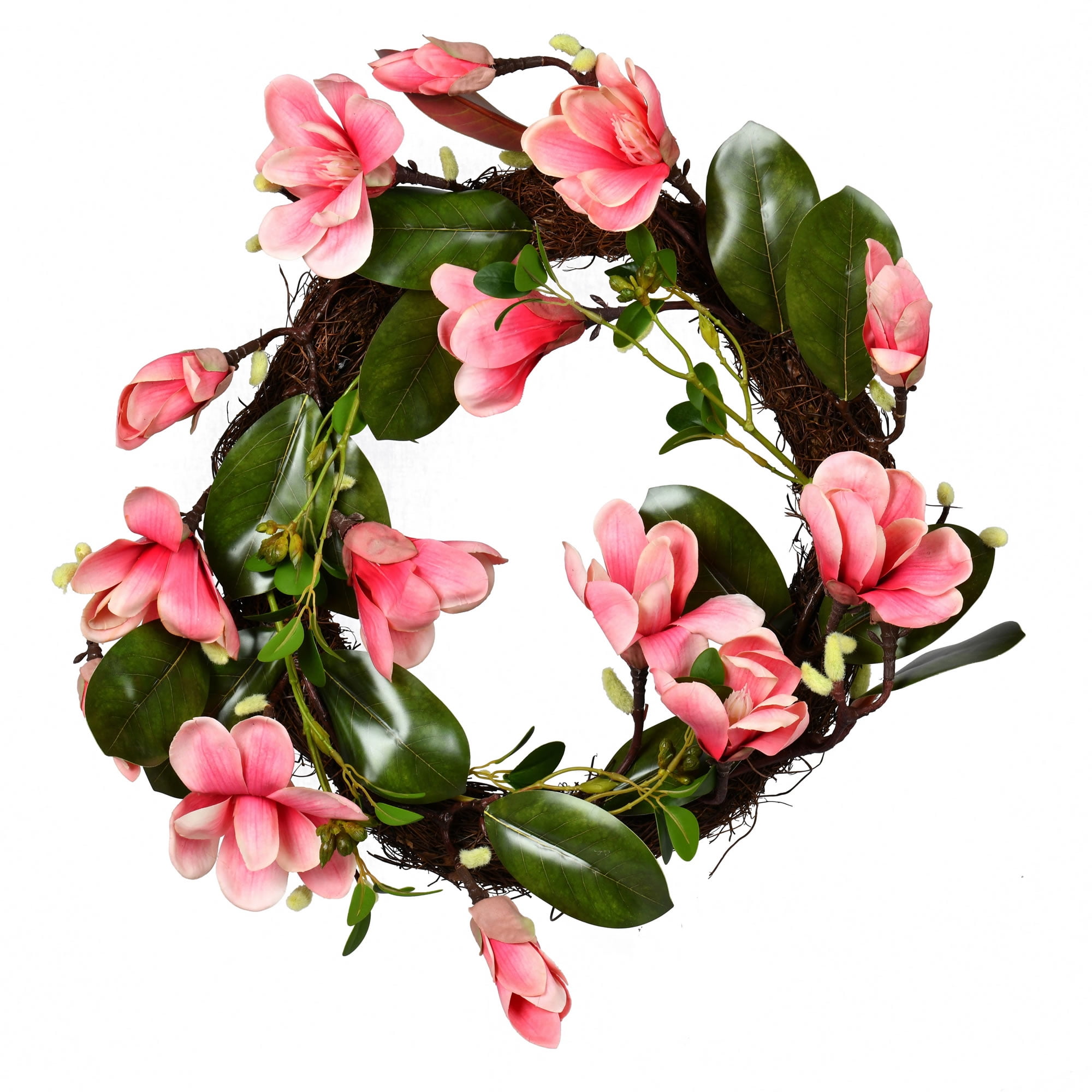 22" Dark Pink Magnolia Artificial Floral Spring Wreath