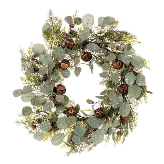 Vickerman 22" Artificial Winter Cedar, Pinecone, Eucalyptus, and Brown Jingle Bell Wreath