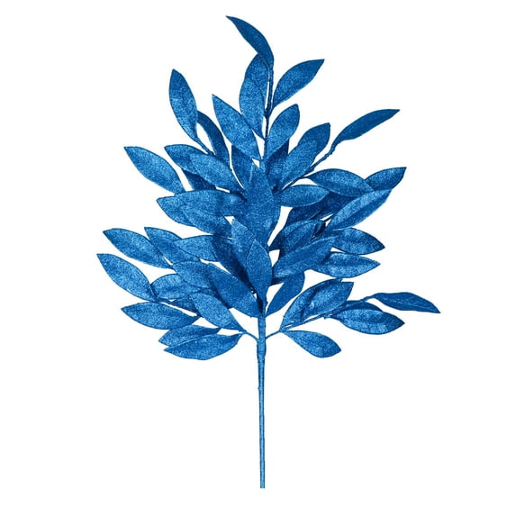Vickerman 22" Blue Glitter Bay Leaf Artificial Christmas Spray. Includes 6 sprays per pack.
