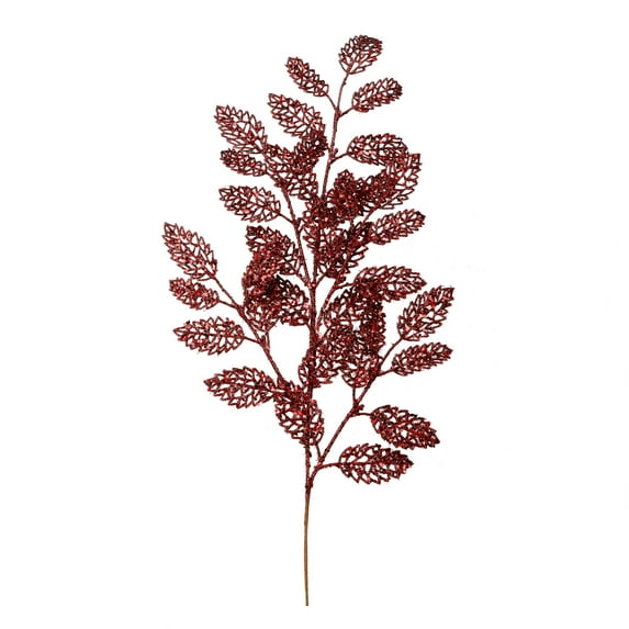 Vickerman 22" Burgundy Glitter Loral Leaf Artificial Christmas Spray. Includes 12 sprays per pack.
