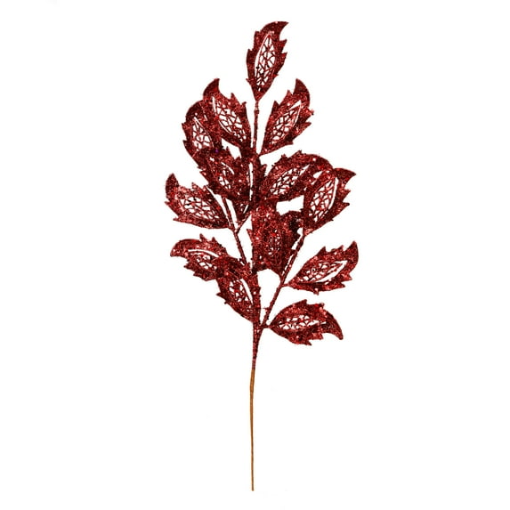 Vickerman 22" Burgundy Glitter Mistletoe Leaf Artificial Christmas Spray. Includes 12 sprays per pack.