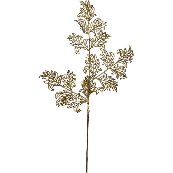 Vickerman 22" Gold Glitter Lace Holly Leaf Artificial Christmas Spray. Includes 12 sprays per pack.